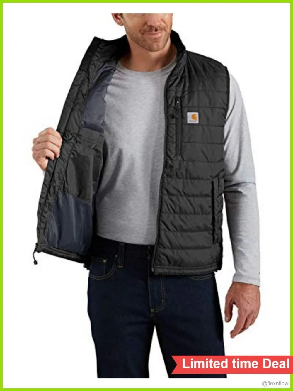 Men's Quilted Gilliam Work Utility Vest Mock-Neck Nylon Insulated Sleeveless